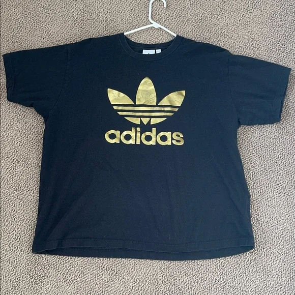 Adidas Originals gold metallic tre-foil tee shirt - Picture 1 of 5